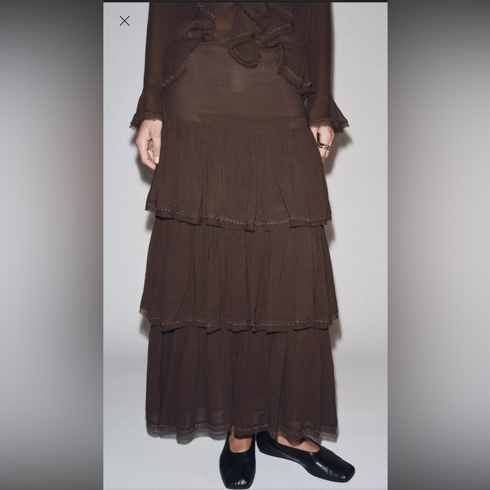 ZARA RUFFLED BEADED SKIRT ZW COLLECTION - Sz L